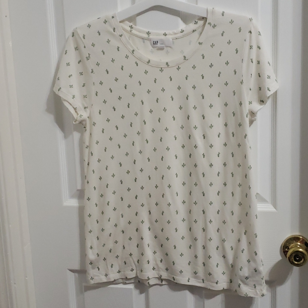 GAP White and Green Graphic Cactus Tee Size Large